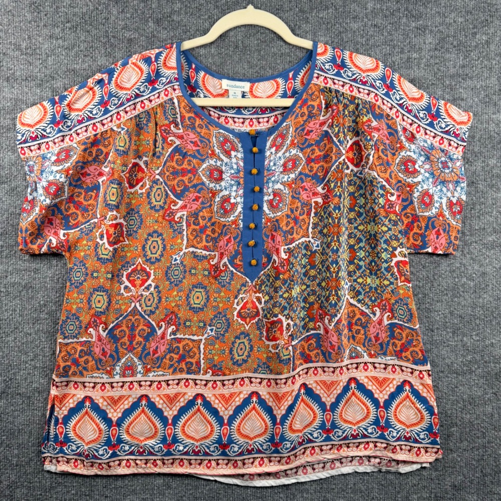 Sundance M Boho Paisley Viscose Blouse Indie Peasant Art Breezy Tribal Colorful‎